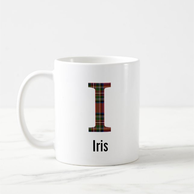 Röd Stewart-rutig monogram I-mugg Kaffemugg (Vänster)