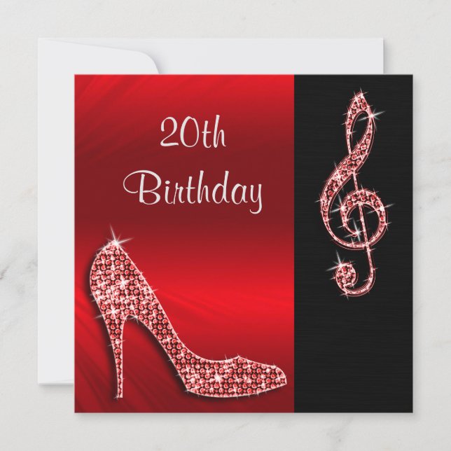 Röd Stiletto & Diskantklöver 20-årsdag Inbjudningar (Framsida)