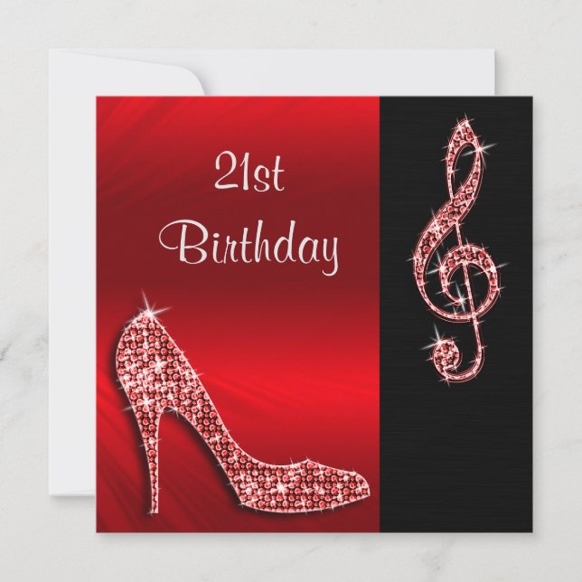 Röd Stiletto & Diskantnyckel 21-årsdag Inbjudningar (Framsida)