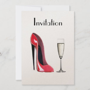 Röd stiletto sko och champagne inbjudan
