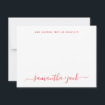 Röd Stilig Skrift Elegant Minimalistisk Anteckningskort<br><div class="desc">Klassisk Iögonfallande Röd Modern Bröllop Stilig Skrift Elegant Minimalistiskt Notkort i trendig chic natur grönska tema typo med par familjenamn i handskriven kalligrafi och personlig text i standard klassisk sans serif-teckensnitt. Perfekt för rspv och bröllopsinbjudningar.</div>