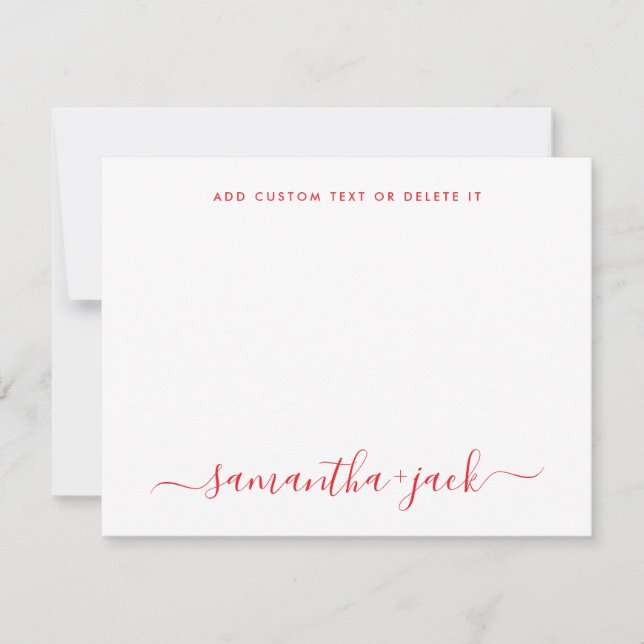 Röd Stilig Skrift Elegant Minimalistisk Anteckningskort (Framsida)