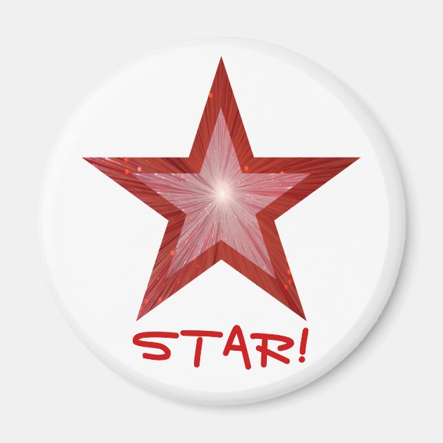 Röd stjärna-kylskåp "STAR", magnet runt vitt. (Framsidan)