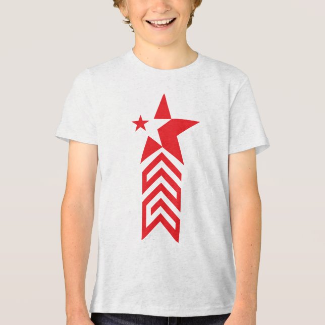 Röd stjärna med fjädrande pilar t shirt (Framsida)