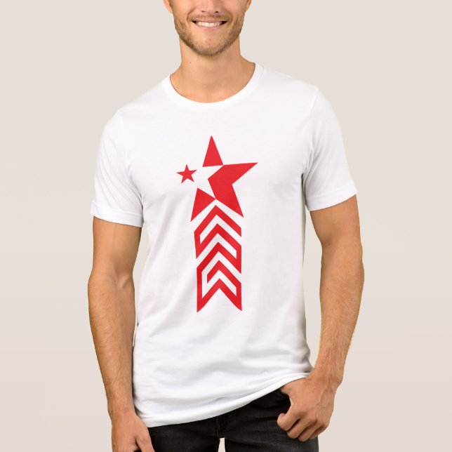 Röd stjärna med fjädrande pilar t shirt (Framsida)