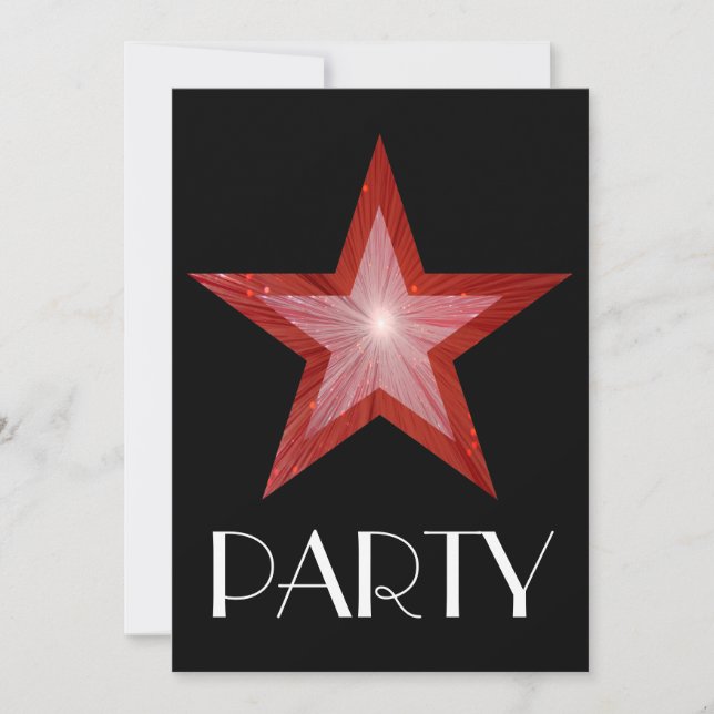 Röd stjärna 'Party' inbjudan svart (Framsida)