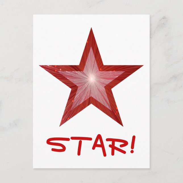 Röd stjärna, "STAR", vit vykort! Vykort (Framsida)