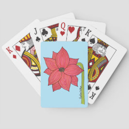 Röd stjärnblomma med blå bakgrund casinokort