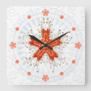 Röd stjärnfisk vid vintage struktur Wall Clock Fyrkantig Klocka