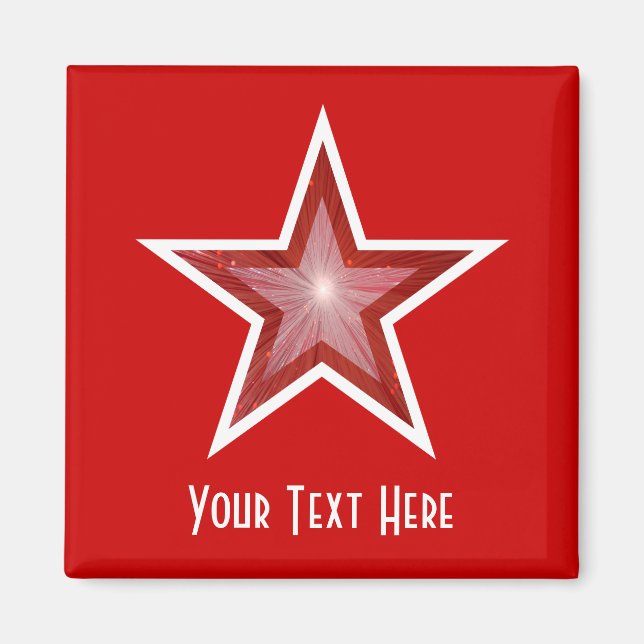 Röd stjärnorna "Din text", magnet, fyrkantig röd Magnet (Framsidan)