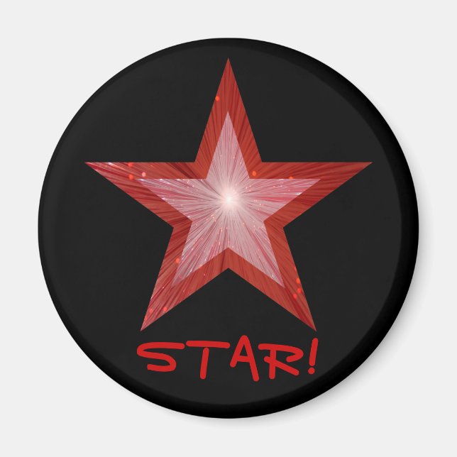 Röd stjärnornas kylskåp "STAR", magnet runt svart. (Framsidan)