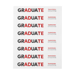 Röd stor fet snedklippt text examen etikettband