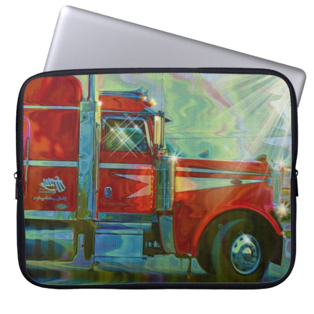 Röd stor rigglastbilsförare laptop sleeve för kons (Framsidan)