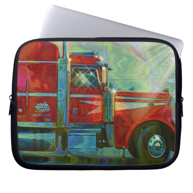 Röd stor rigglastbilsförare laptop sleeve för kons (Framsidan)