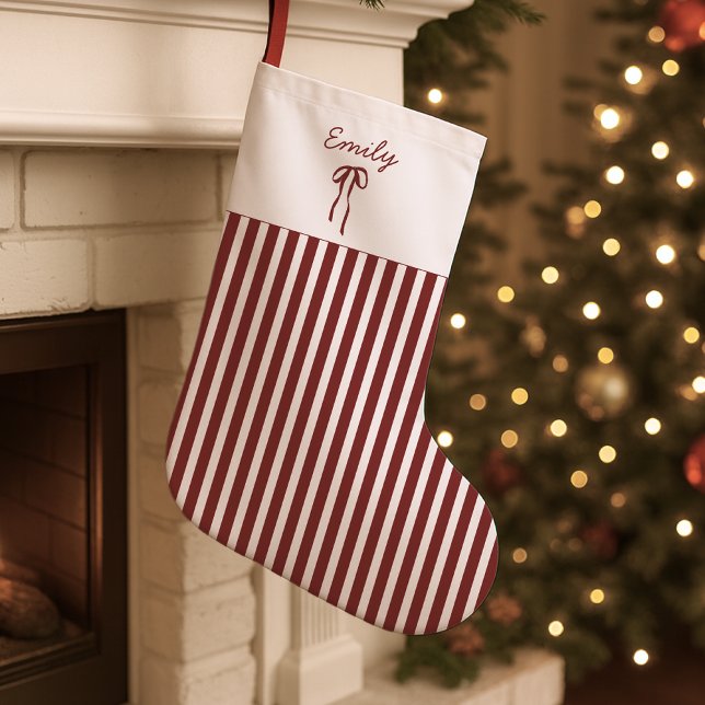 Röd strimlad jul med Bow Liten Julstrumpa (Skapare uppladdad)