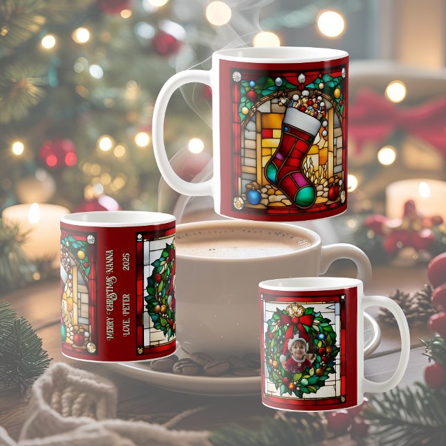 Röd Strumpa Falskt Glasmosaik Kaffemugg (Skapare uppladdad)