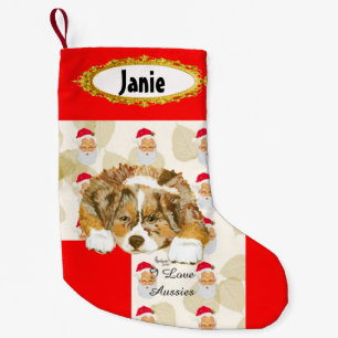 Röd strumpa för Merle Aussie valp w/Santa