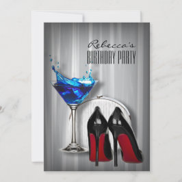 röd sula stiletto martini girly födelsedagsfest inbjudningar