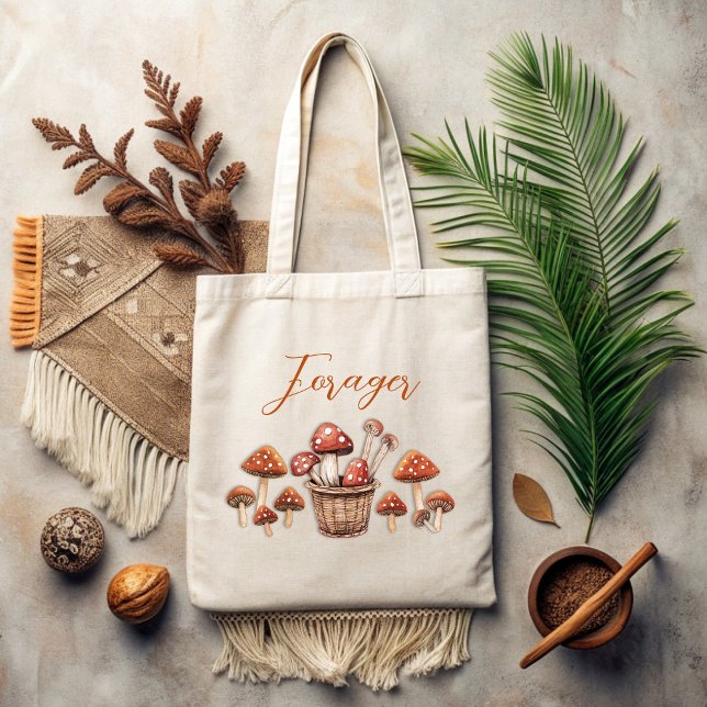 Röd svamp Forager Tote Bag Tygkasse (Skapare uppladdad)