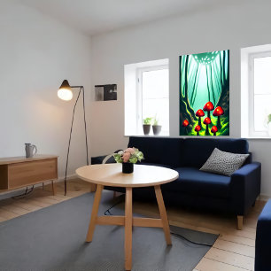 Röd svamp i skogen   AI Art Poster