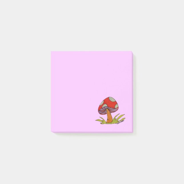 Röd svamp med lila bakgrund post-it block (Framsida)