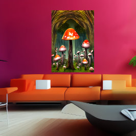 Röd svampskog | AI Art Poster