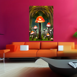 Röd svampskog AI Art Poster