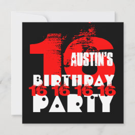 RÖD SVART 16-årsfest 16 år gammal V08 Inbjudningar