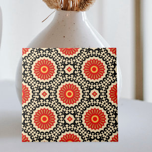 Röd Svart Beige Oriental Morisk Mosaik Mönster Kakelplatta