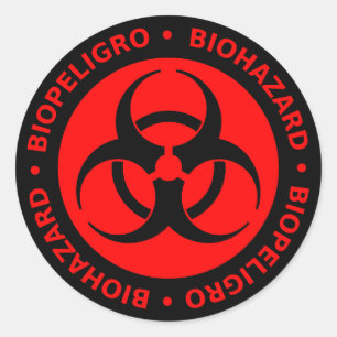 Röd & svart Bilingual Biohazard Symbol-märke Runt Klistermärke