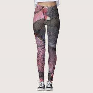Röd/svart blom- damasker leggings