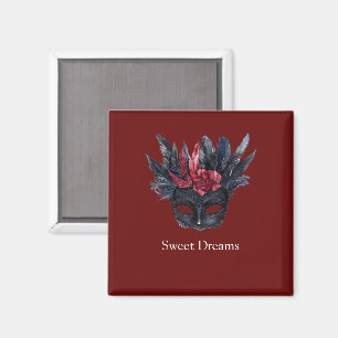 Röd Svart Blommig Fjädermask Magnet