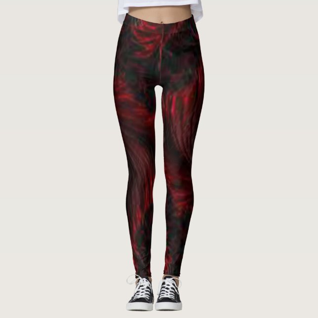 Röd Svart Brun Grön abstrakt enkel Färg cool Leggings (Framsida)