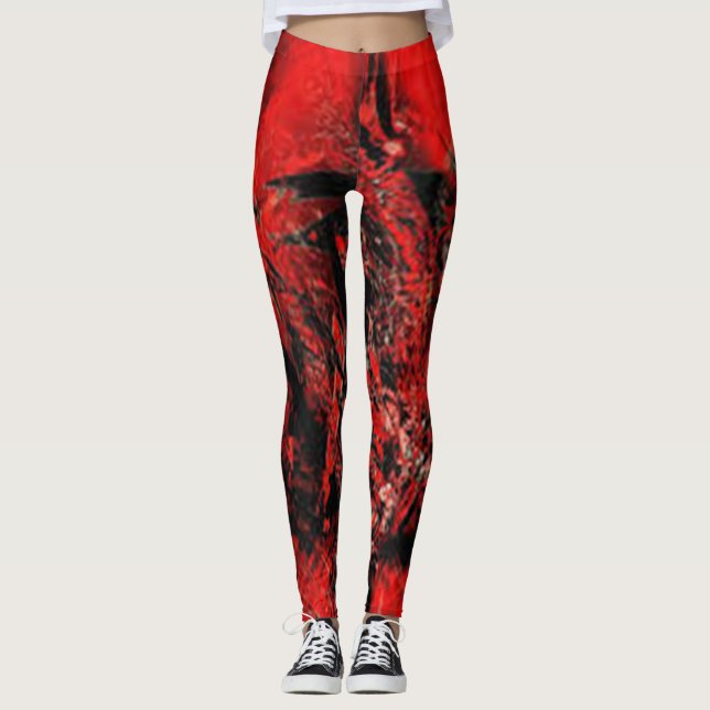 Röd Svart Brun Grön abstrakt enkel Färg cool Leggings (Framsida)
