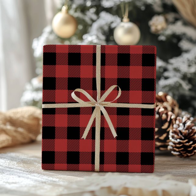 Röd svart Buffalo-rutig gingham lumberjack-mönster Presentpapper (Skapare uppladdad)