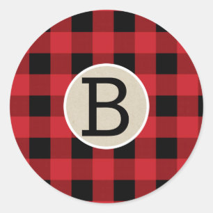 Röd Svart Buffel Rutig Kraftrutig Monogram Runt Klistermärke