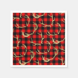 Röd & Svart Buffélådans rutiga mönster & Guld Älgh Pappersservett