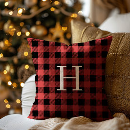 Röd svart buffelkarerad monogram semester kudde
