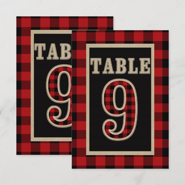Röd & Svart Buffélöpare Rustik Bord Nummer 9 Inbjudningar (Fram/baksida)