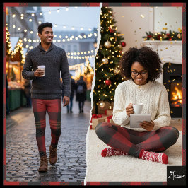 Röd svart buffelruta flanell tartan leggings