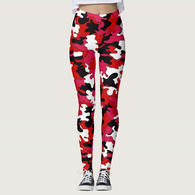 Röd & svart Camo damasker Leggings (Framsida)