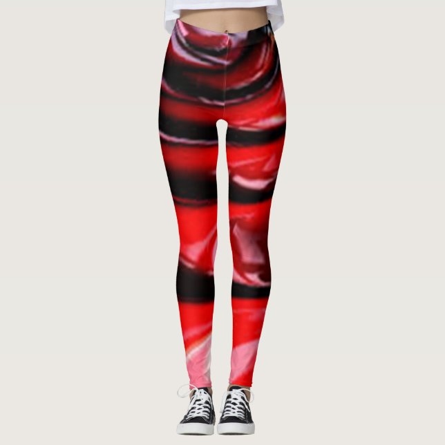 Röd Svart cool Modern Chic hipster collage konstnä Leggings (Framsida)