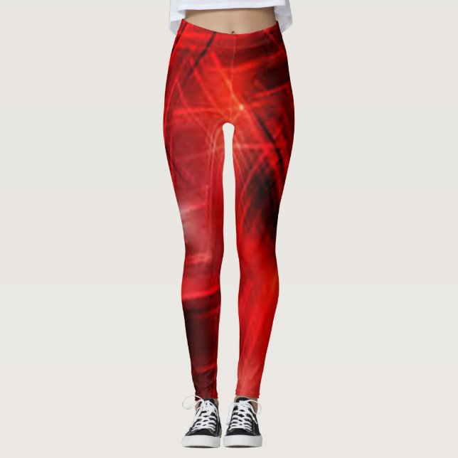 Röd Svart cool Modern Chic hipster collage konstnä Leggings (Framsida)