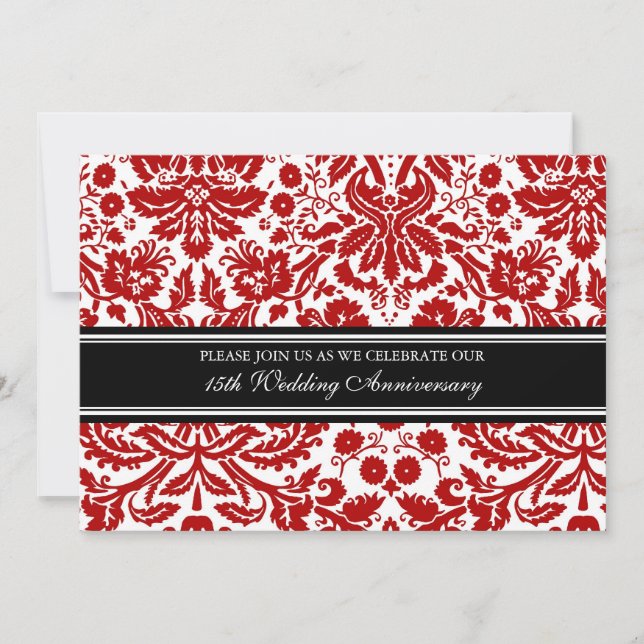 Röd Svart Damask 15-årsjubileumspartaj invitation Inbjudningar (Framsida)