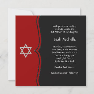 Röd svart Davidstjärna Bat Mitzvah Inbjudningar