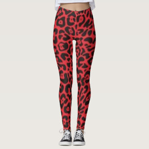Röd svart design för Leopardmönstertryck Leggings