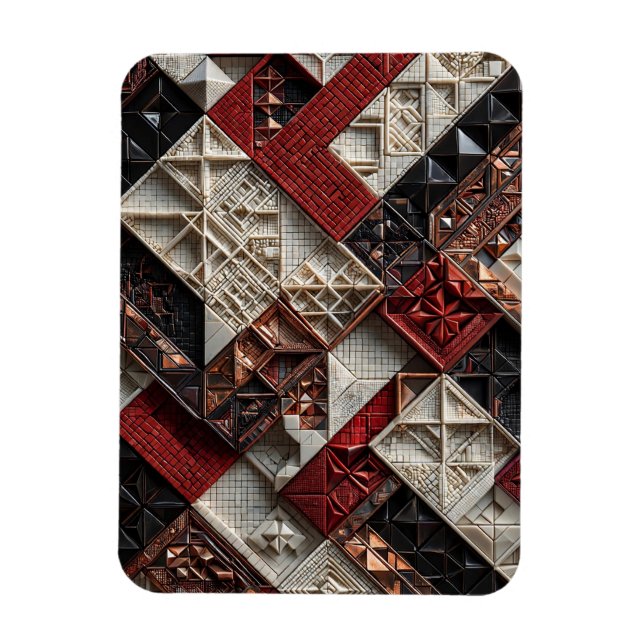 Röd Svart Elfenben Micro Mozaik 3D Geometrisk Magnet (Vertikal)