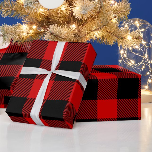 Röd Svart Enorm Buffalo Rutig Lumberjack Tartan Presentpapper (Helgdagar)