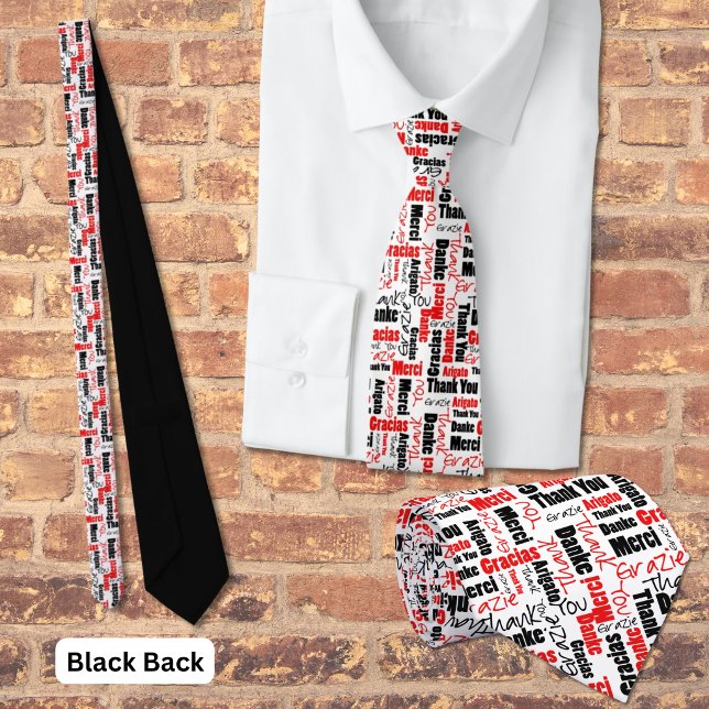 Röd Svart Flerspråkig Tacksam Typsnittscollage Slips (Red and black multilingual thank you word cloud business tie. )