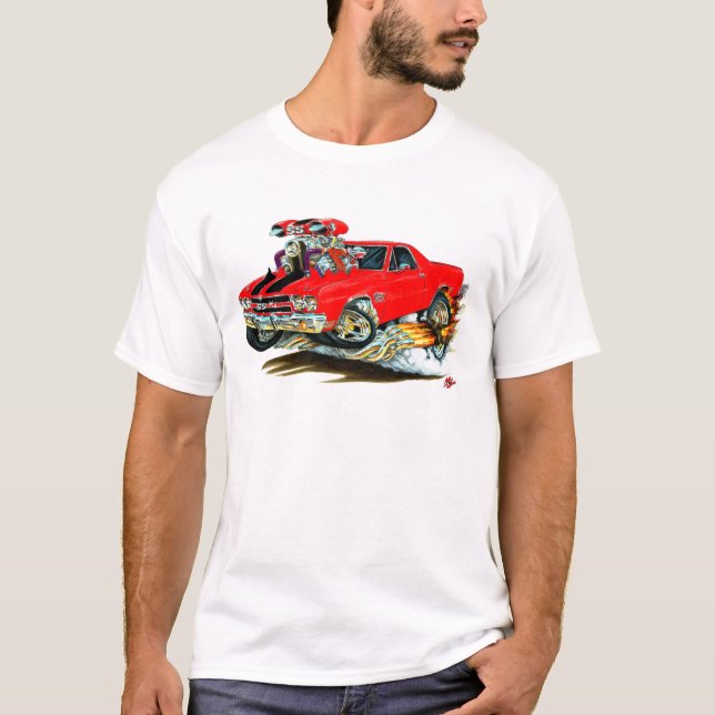 Röd-Svart för El Camino lastbil 1970 Tee Shirt (Framsida)